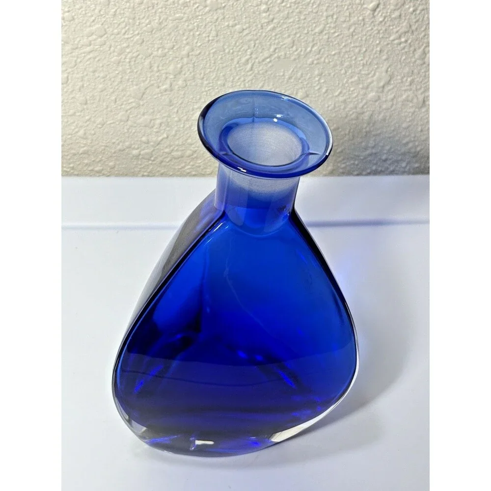 Vintage Cristalleria Toscana Cobalt Blue Glass Decanter Tri-Sided No Stopper